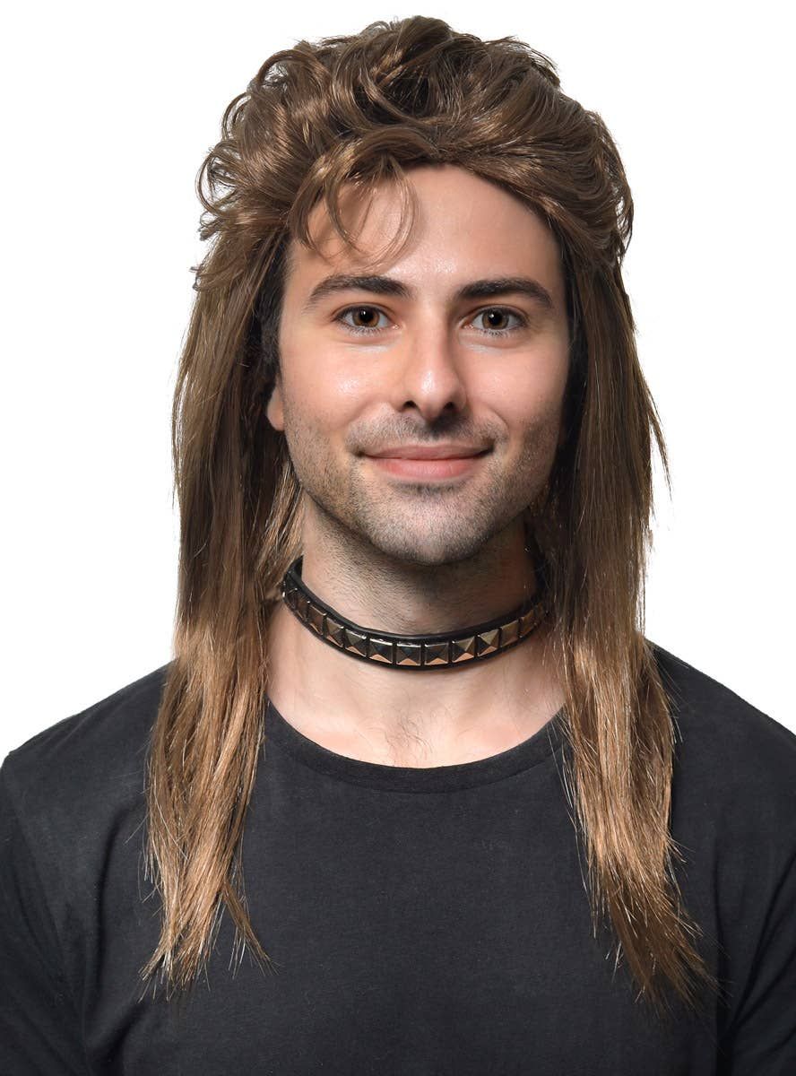 Classic Long Rich Brown Mullet Mens Costume Wig V1191-HC-XL-05437