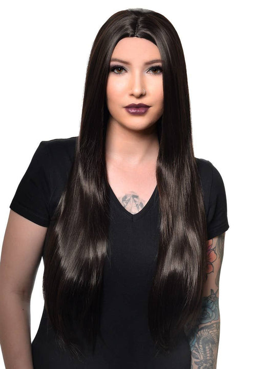 Morticia Addams Long Straight Near Black Womens Costume Wig V1191-HC-YG-05350-A