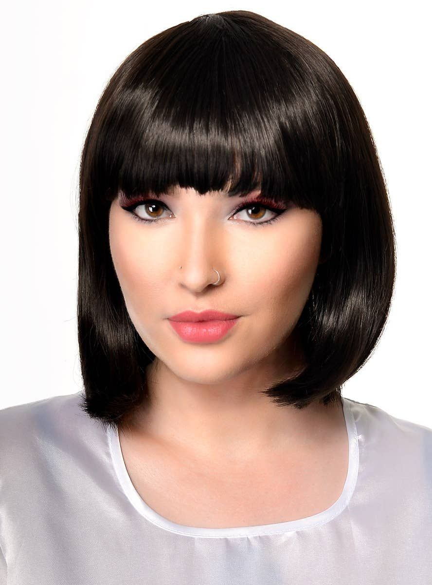 Natural Black Womens Short Bob Costume Wig with Fringe V1191-HC-YG-05356