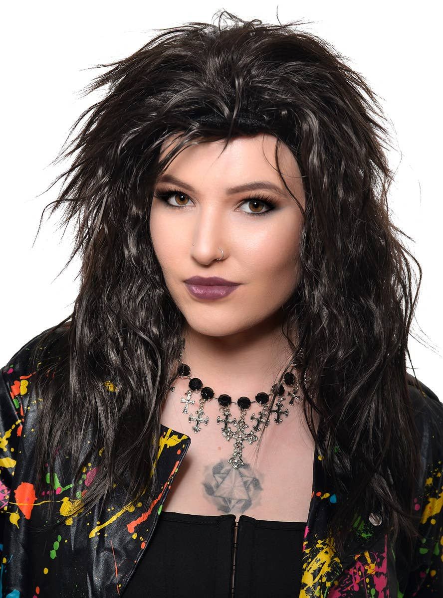 Shaggy Nearly Black 1980s Womens Rockstar Costume Wig V1191-HC-YG-05358