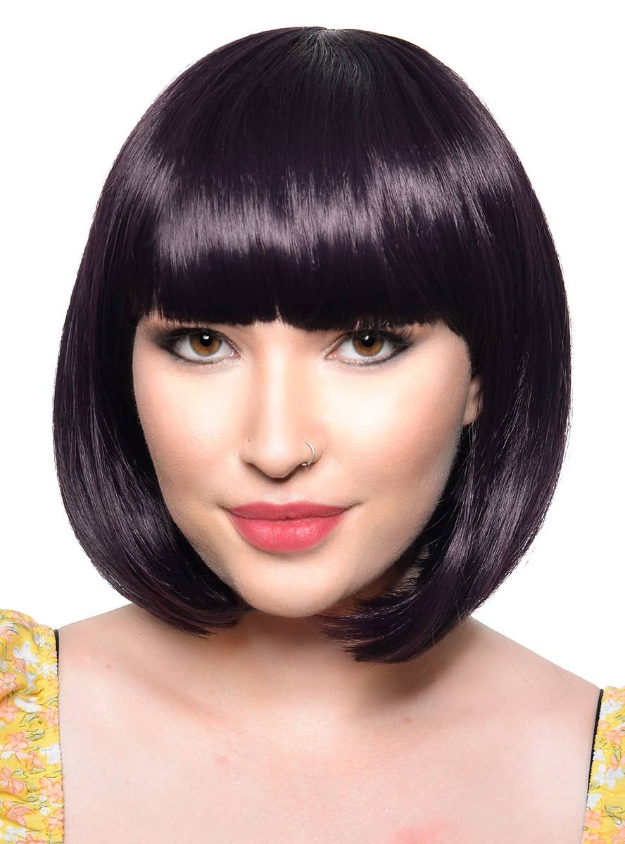 Short Violet Black Heat Resistant Bob Fashion Wig with Fringe V1191-HC-YG-05439