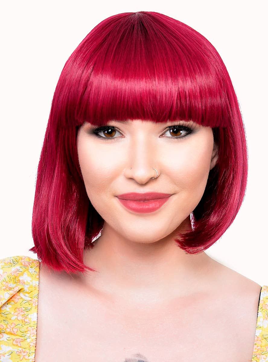 Short Cherry Red Heat Resistant Bob Fashion Wig with Fringe V1191-HC-YG-05441