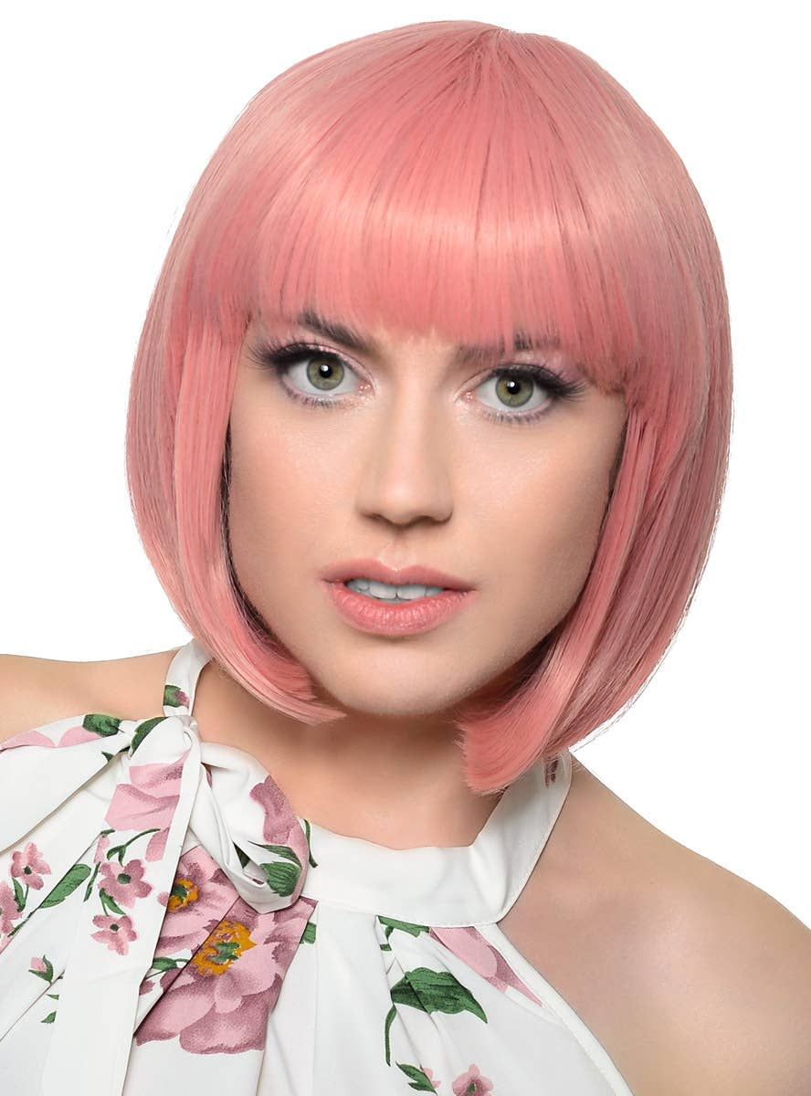Short Dusty Pink Heat Resistant Bob Fashion Wig with Fringe V1191-HC-YG-05447