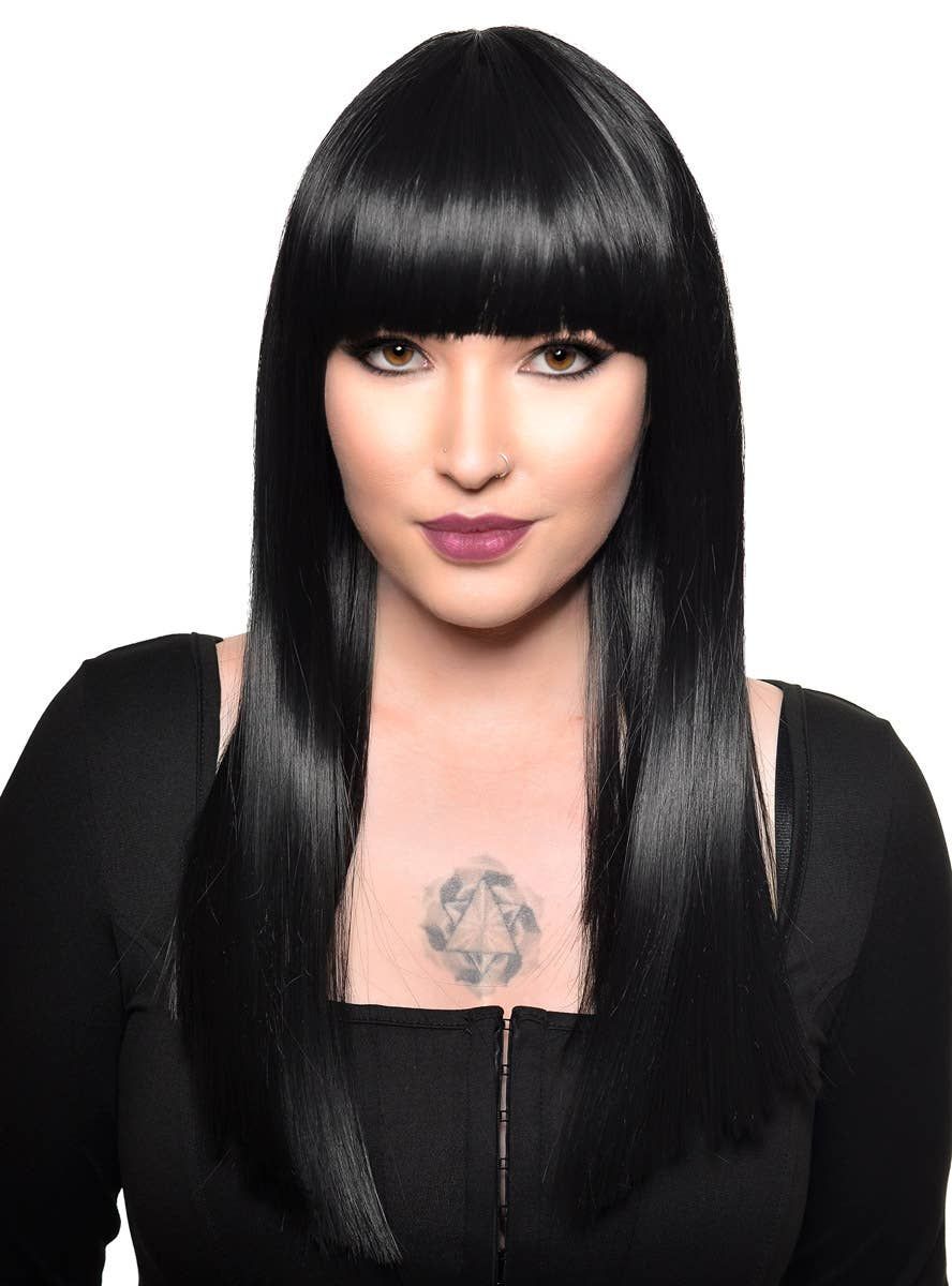 Long Black Heat Resistant Womens Fashion Wig with Fringe V1191-HC-YG-05451-A