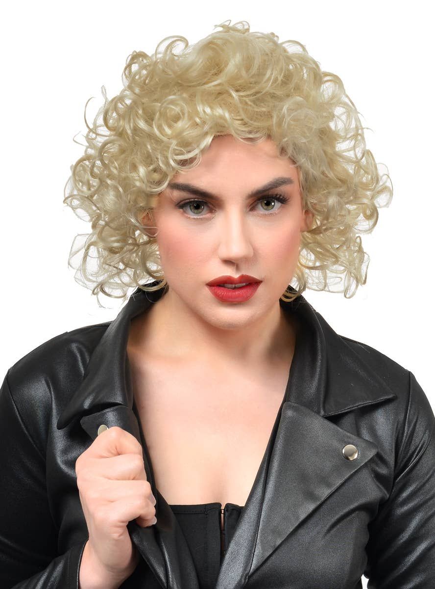 Greaser Womens Curly Blonde Sandy Costume Wig V1191-HC-YG-05479