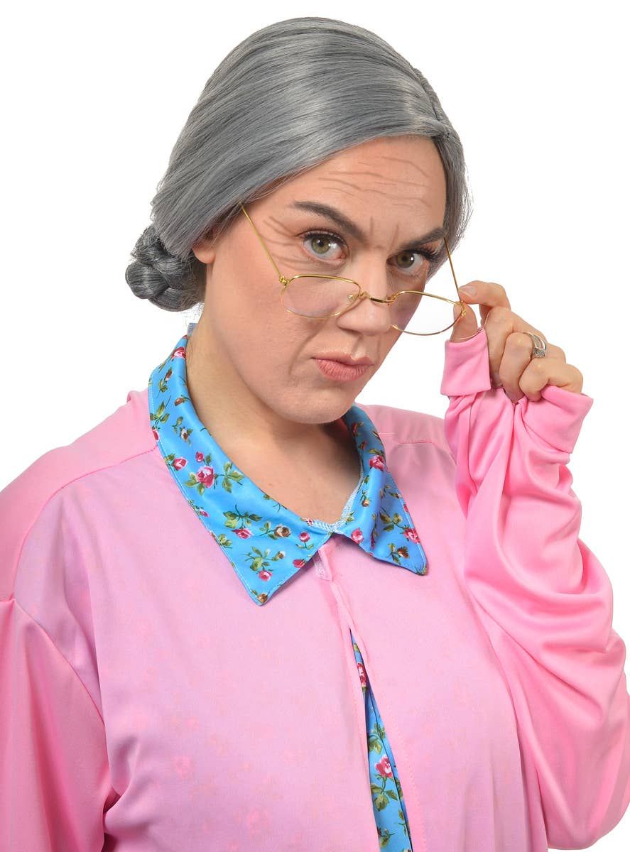 Deluxe Old Lady Grey Bun Womens Costume Wig V1191-HC-YG-05482