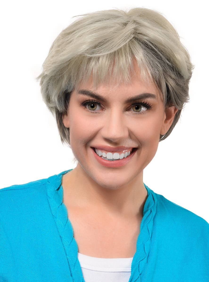 Deluxe Short Ash Blonde and Grey Blend Womens Costume Wig V1191-HC-YG-05484-A