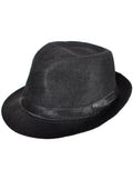 Woven Black Canvas 20s Gangster Fedora Costume Hat V1191-HC-ZT-04093