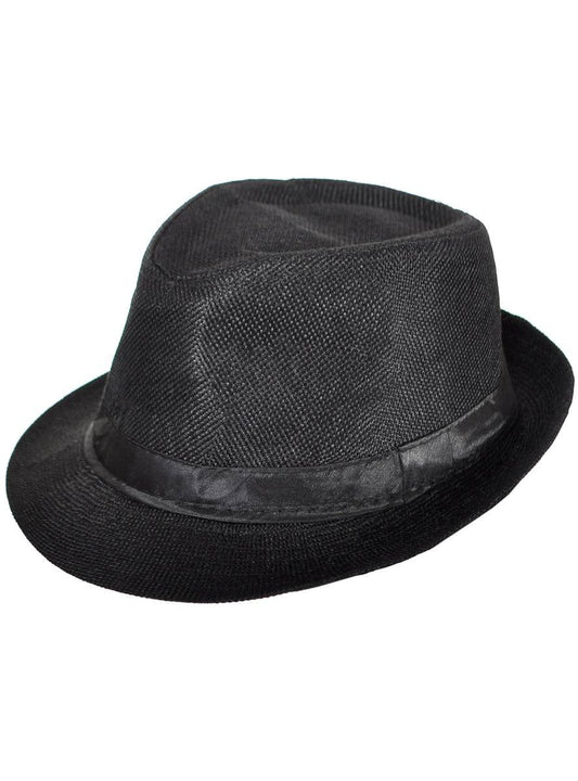 Woven Black Canvas 20s Gangster Fedora Costume Hat V1191-HC-ZT-04093