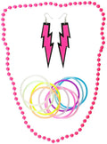Neon Pink 3 Piece 1980s Costume Accessory Set V1191-HC-ZT-04099