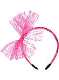 1980s Neon Pink and Black Lace Bow Costume Headband V1191-HC-ZT-04102