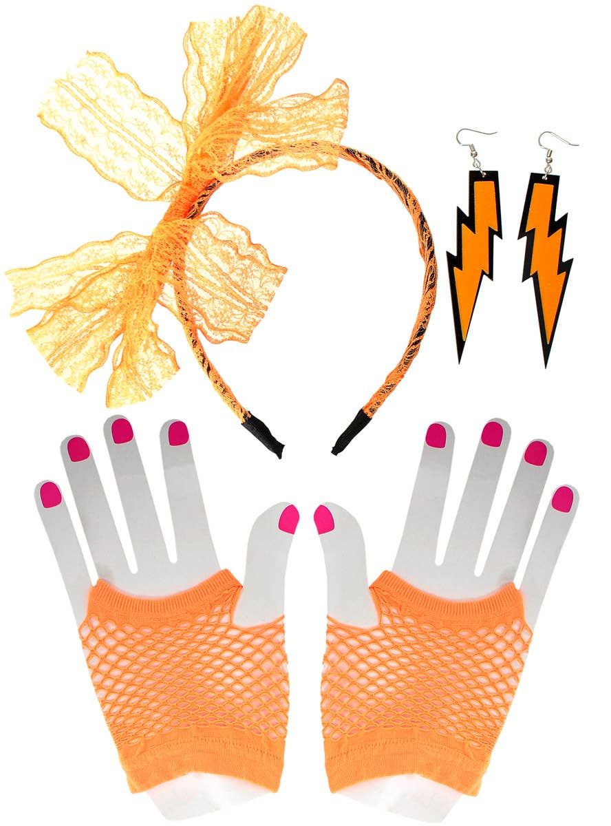 1980s Orange 3 Piece Costume Accessory Set V1191-HC-ZT-04111