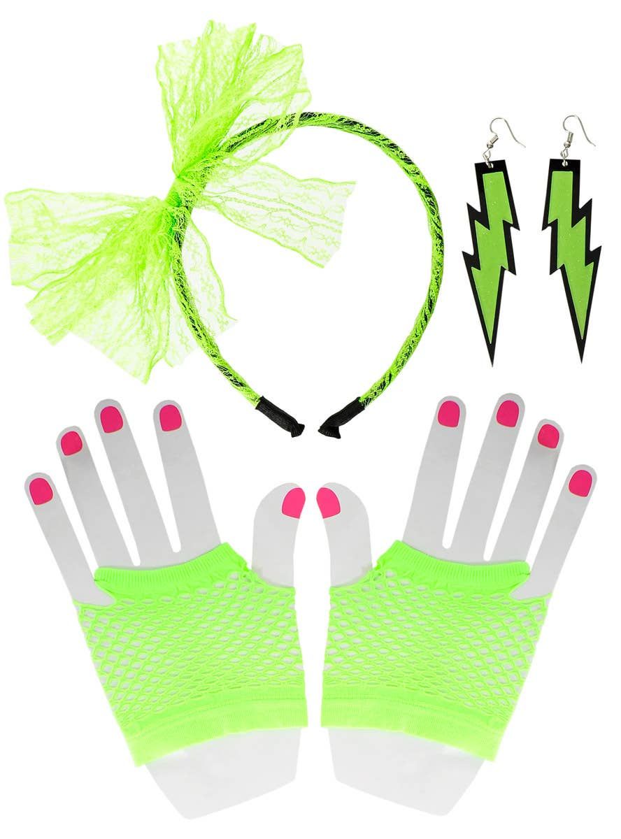 1980s Neon Green 3 Piece Costume Accessory Set V1191-HC-ZT-04112