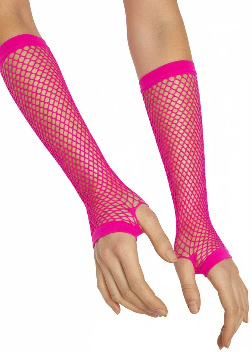 Hot Pink Adults Long Fishnet Costume Gloves V1191-HC-ZT-04155