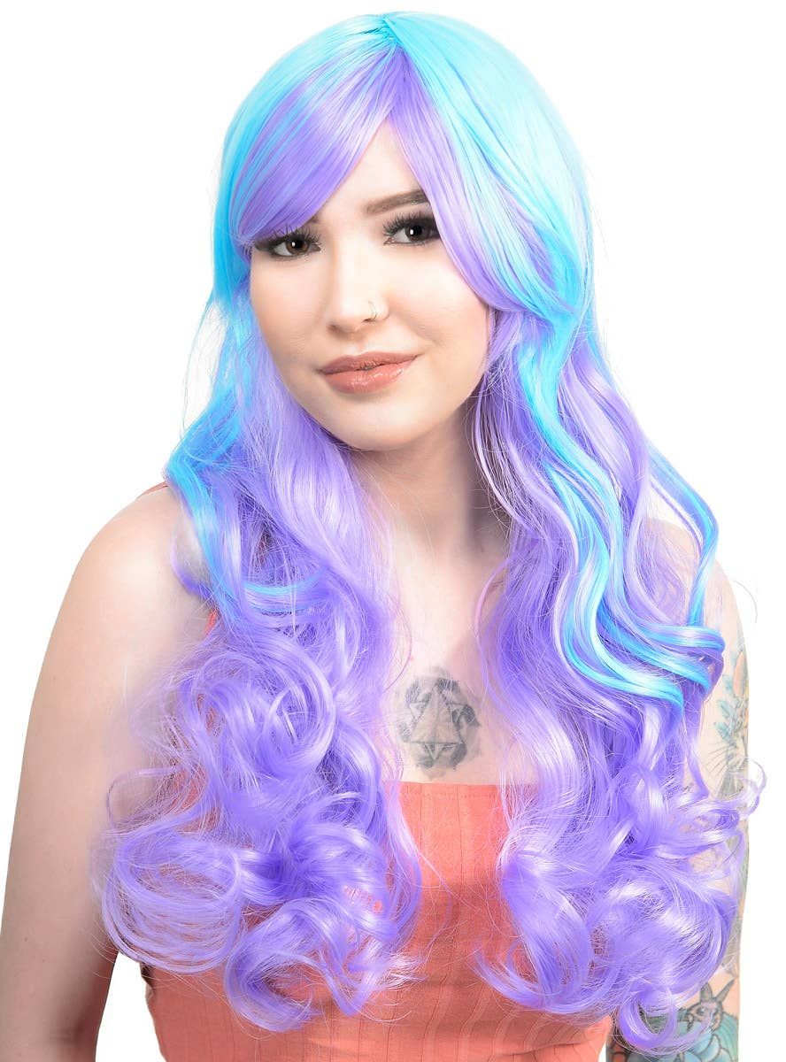 Cara Purple and Blue Long Curly Womens Costume Wig V1191-HC-ZT-05262