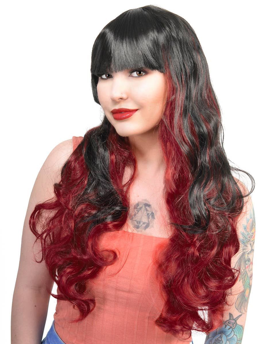 Quinn Red and Black Layered Curly Womens Costume Wig V1191-HC-ZT-05265