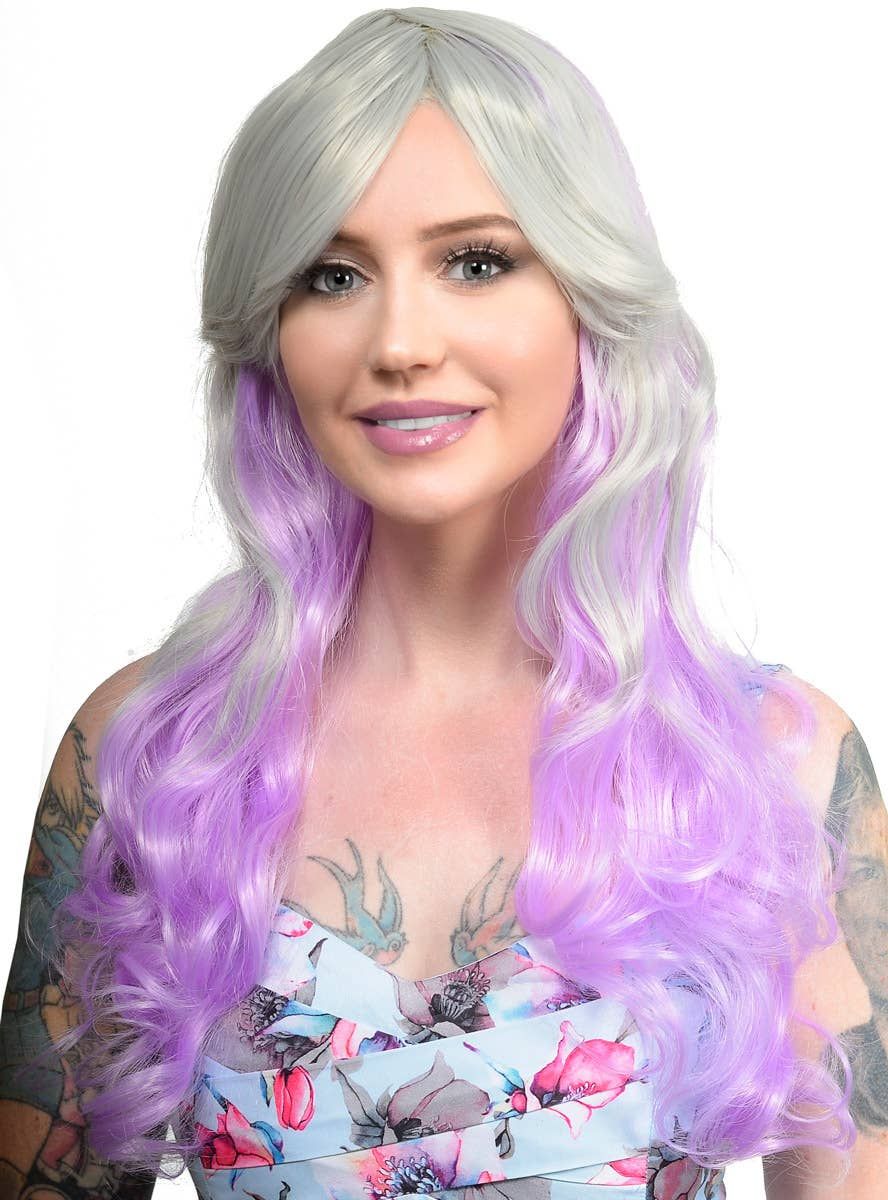 Ainsley Silver and Purple Long Wavy Womens Costume Wig V1191-HC-ZT-05266