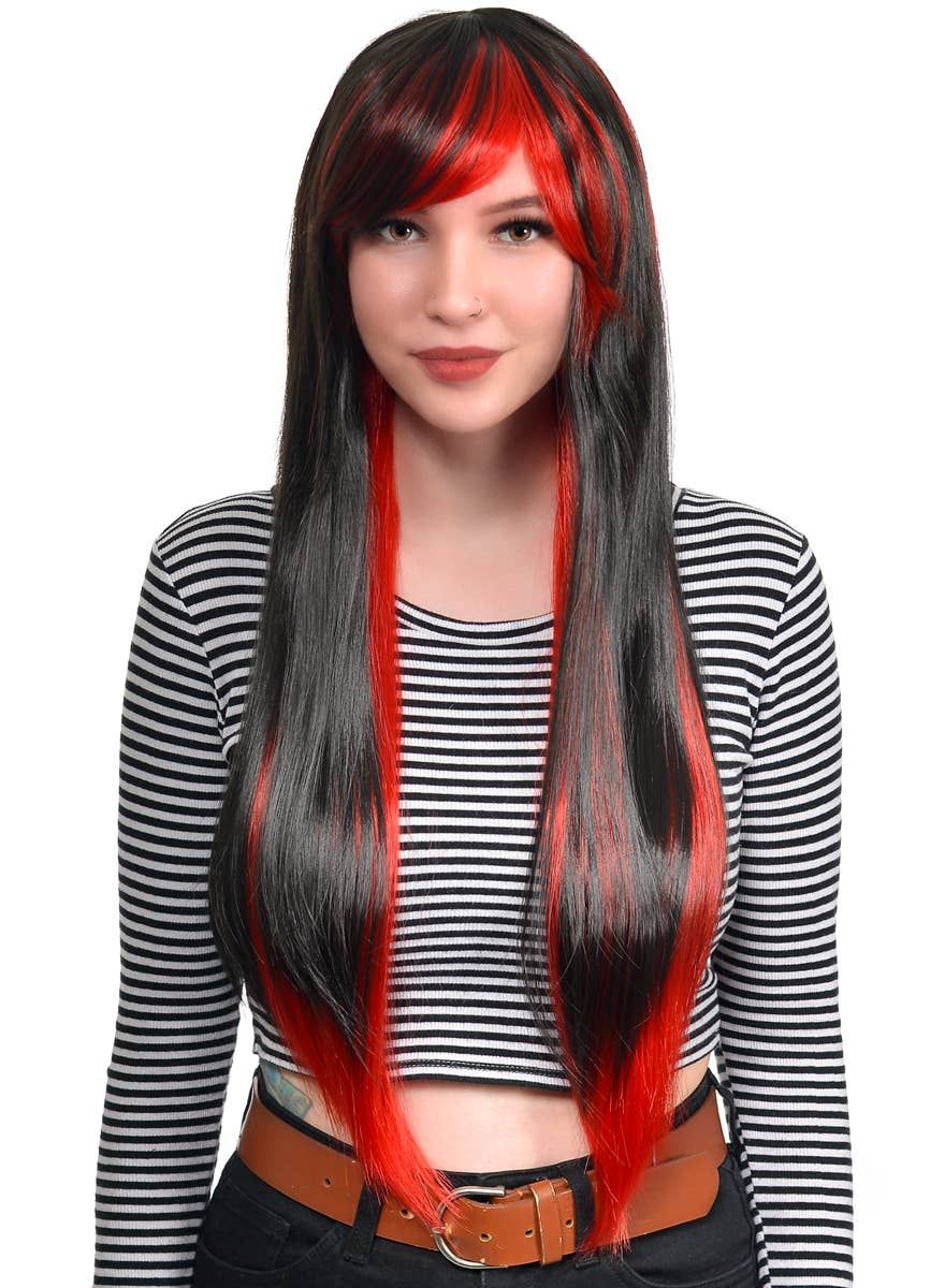 Ruby Extra Long Straight Black and Red Womens Costume Wig V1191-HC-ZT-05269