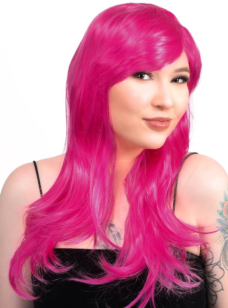 Blair Raspberry Pink Long Wavy Womens Costume Wig V1191-HC-ZT-05293