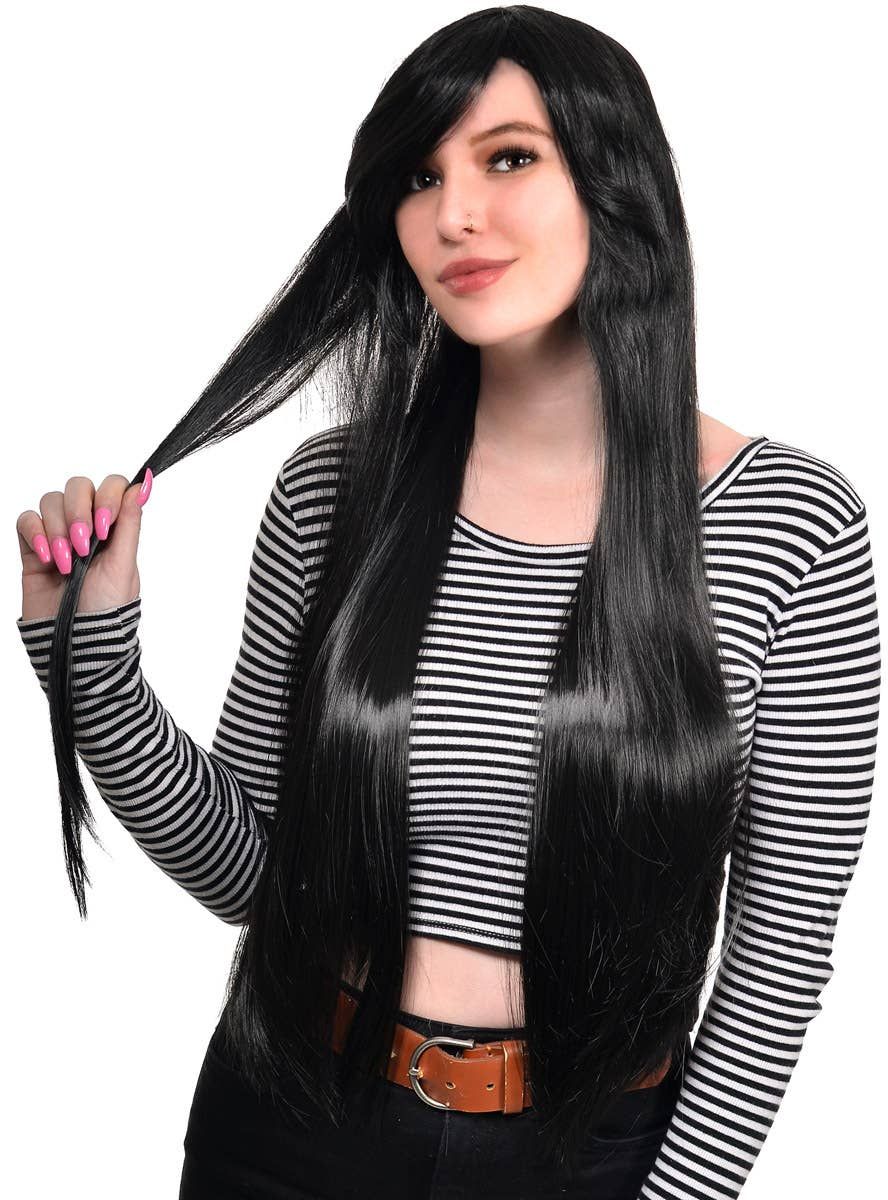 Morticia Womens Extra Long Straight Black Costume Wig V1191-HC-ZT-05313