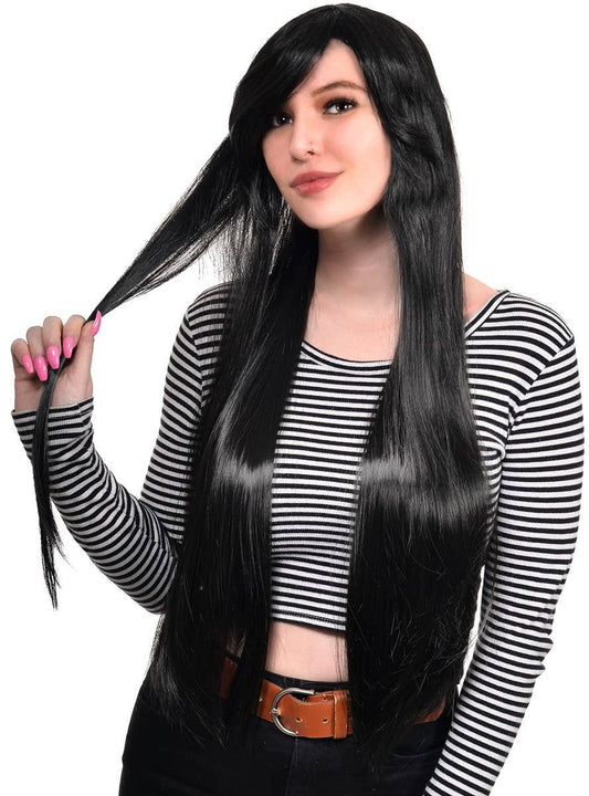 Morticia Womens Extra Long Straight Black Costume Wig V1191-HC-ZT-05313