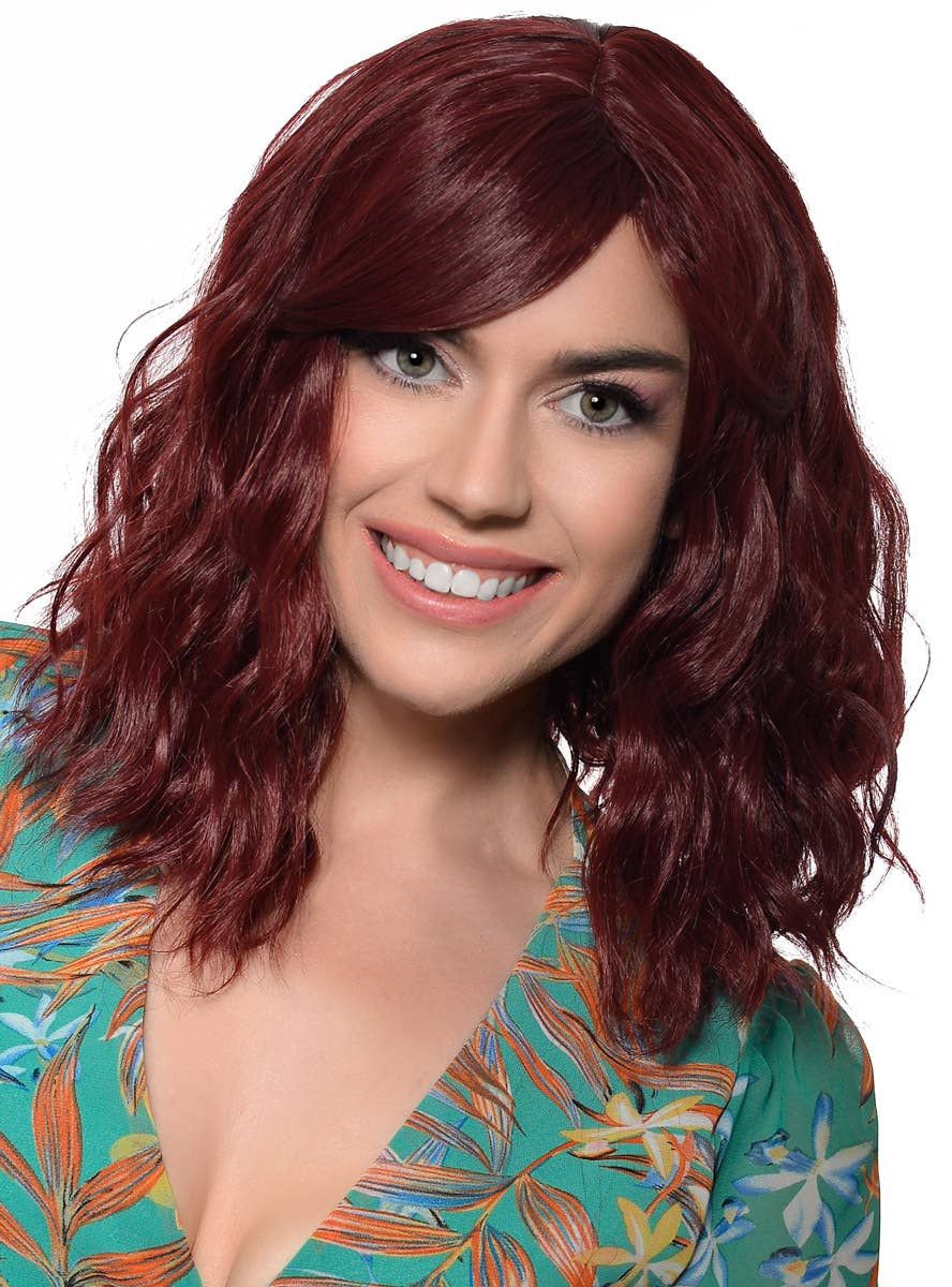 Deluxe Wavy Mid-Length Burgundy Fashion Wig with Skin Top V1191-HC-ZT-05456