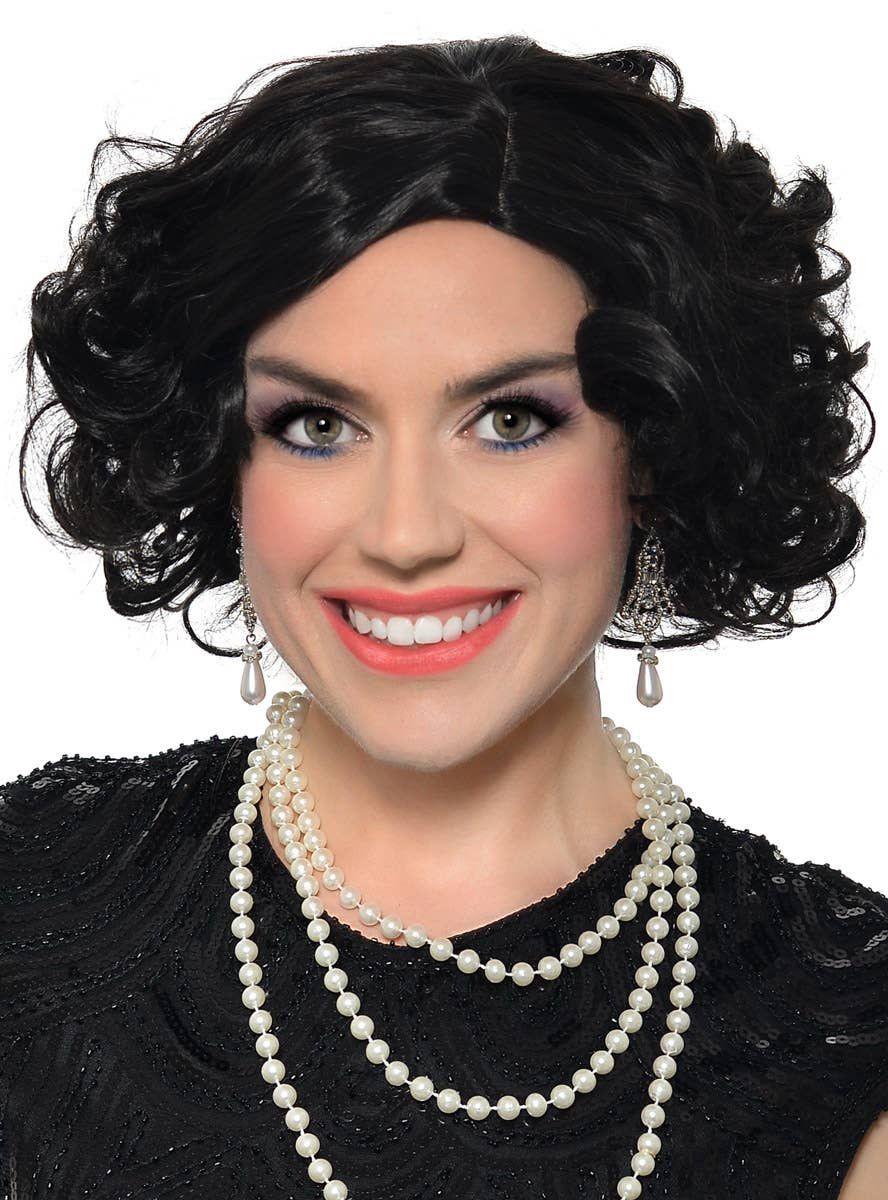 Deluxe 1920s Black Flapper Costume Wig with Skin Part V1191-HC-ZT-05464