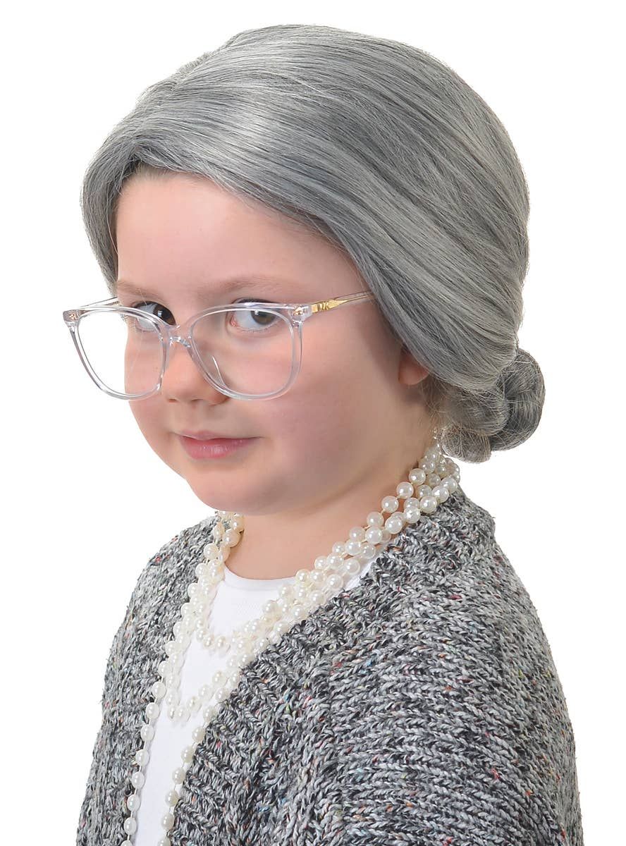 Little Old Lady Girls Grey Bun Costume Wig V1191-K-HC-YG-05483