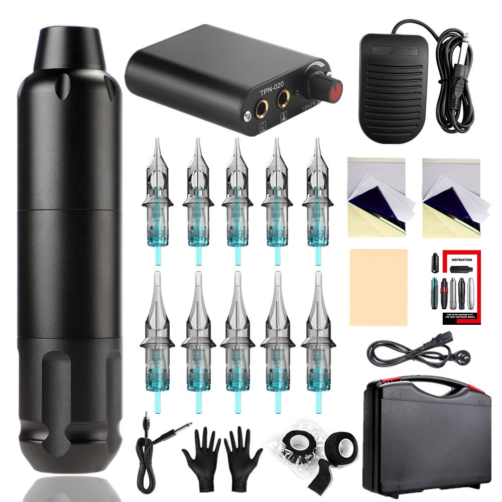 Wireless Tattoo Tattoo Kit Complete with 10pcs Tattoo Cartridge Needles Tattoo Battery Kit Tattoo Complete V1192-AZ-W-0002
