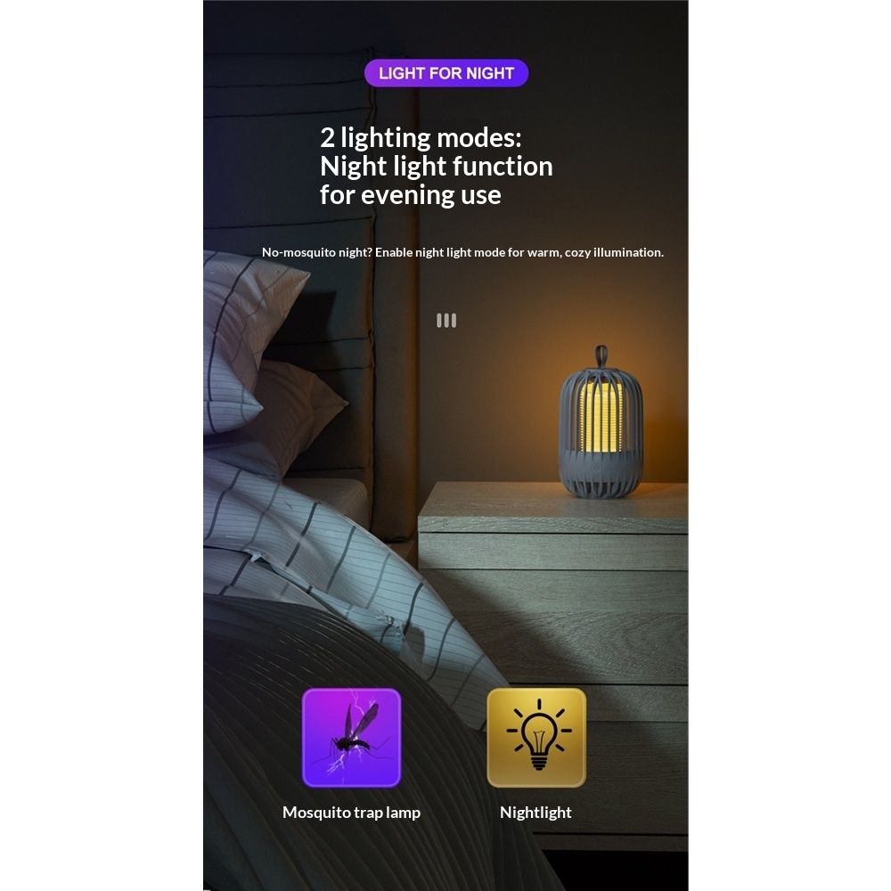Indoor & Outdoor Rechargeable Fly Trap Mosquito Zapper with USB Power Supply, Powerful Electric Mosquito Trap V1192-AZ-W-0007
