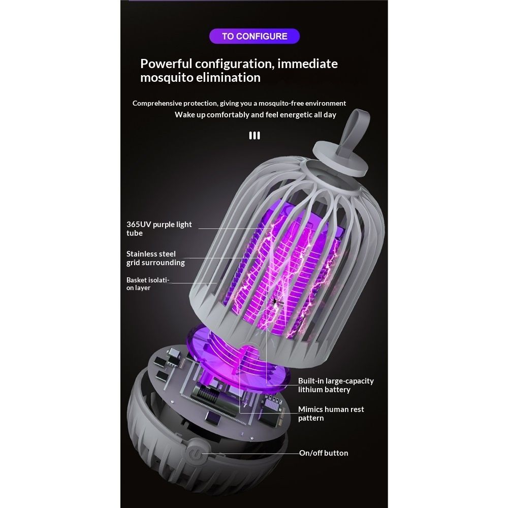 Indoor & Outdoor Rechargeable Fly Trap Mosquito Zapper with USB Power Supply, Powerful Electric Mosquito Trap V1192-AZ-W-0007
