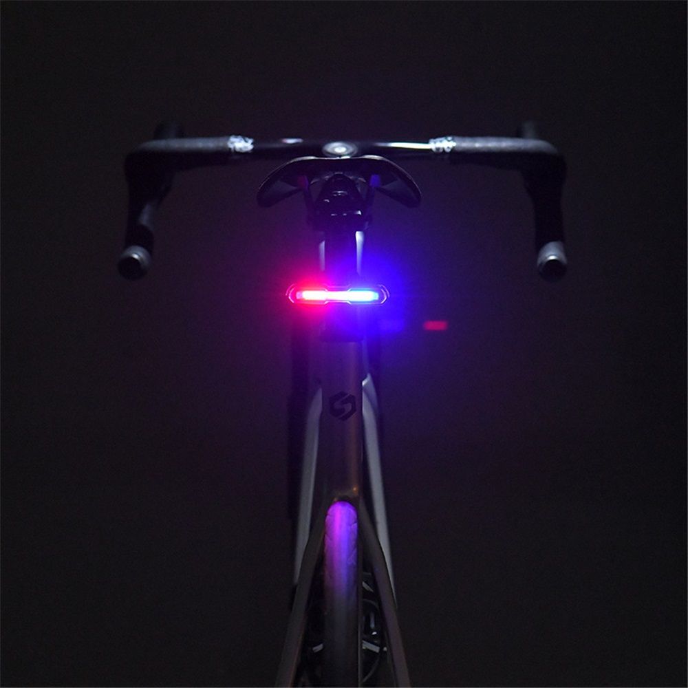 USB Rechargeable Tail Light, LED Night Cycling Bike Warning Rear Tail Light for Cycling Safety(Red & Blue & V1192-AZ-W-0008