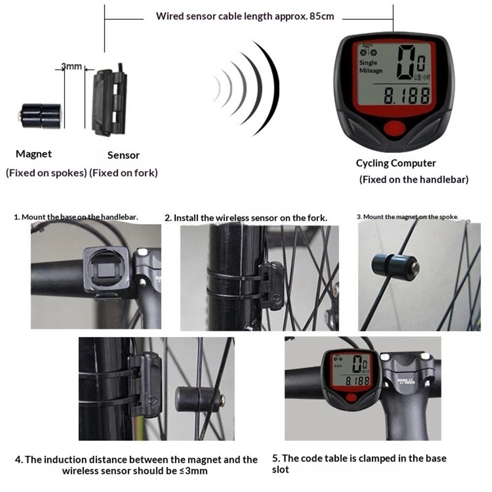 Bicycle Speedometer Odometer Wireless Cycling Computers Waterproof Cycle Bike Computer with LCD Display & V1192-AZ-W-0009