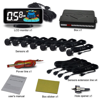 Backup Parktronic System Car Auto Vehicle Reverse with 8 Parking Sensors kit Distance Detection LCD Distance V1192-AZ-W-0025