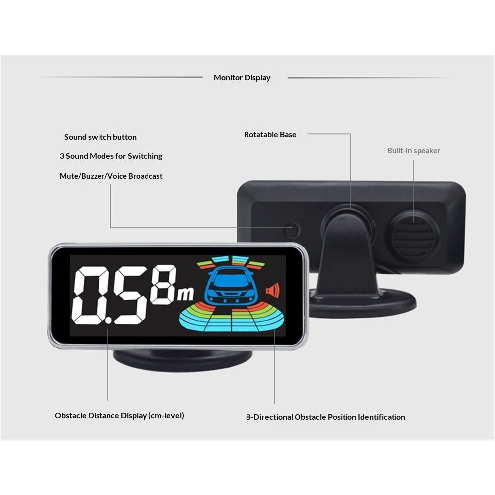 Backup Parktronic System Car Auto Vehicle Reverse with 8 Parking Sensors kit Distance Detection LCD Distance V1192-AZ-W-0025