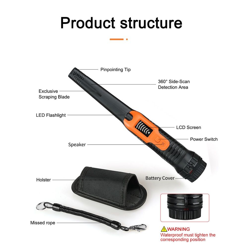 Metal Detector Pinpointer for Adults & Kids, Fully Waterproof, 360 degreesDetection Handheld Pin Pointer Wand V1192-AZ-W-0027