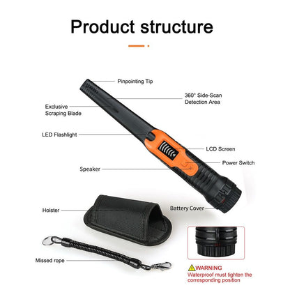 Metal Detector Pinpointer for Adults & Kids, Fully Waterproof, 360 degreesDetection Handheld Pin Pointer Wand V1192-AZ-W-0027