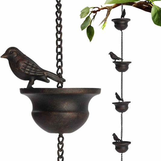 Mobile Birds Rain Chain for Gutters with Attached Hanger, Dark Bronze......Gutter Adapter, Perfect for Heavy V1192-AZ-W-0029