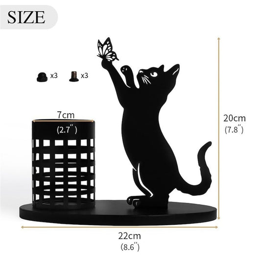 Cat Pen Holder for Desk Cute Black Cat Pencil Holder Metal Desk Accessories Organizer Makeup Brush Pen Cups V1192-AZ-W-0030