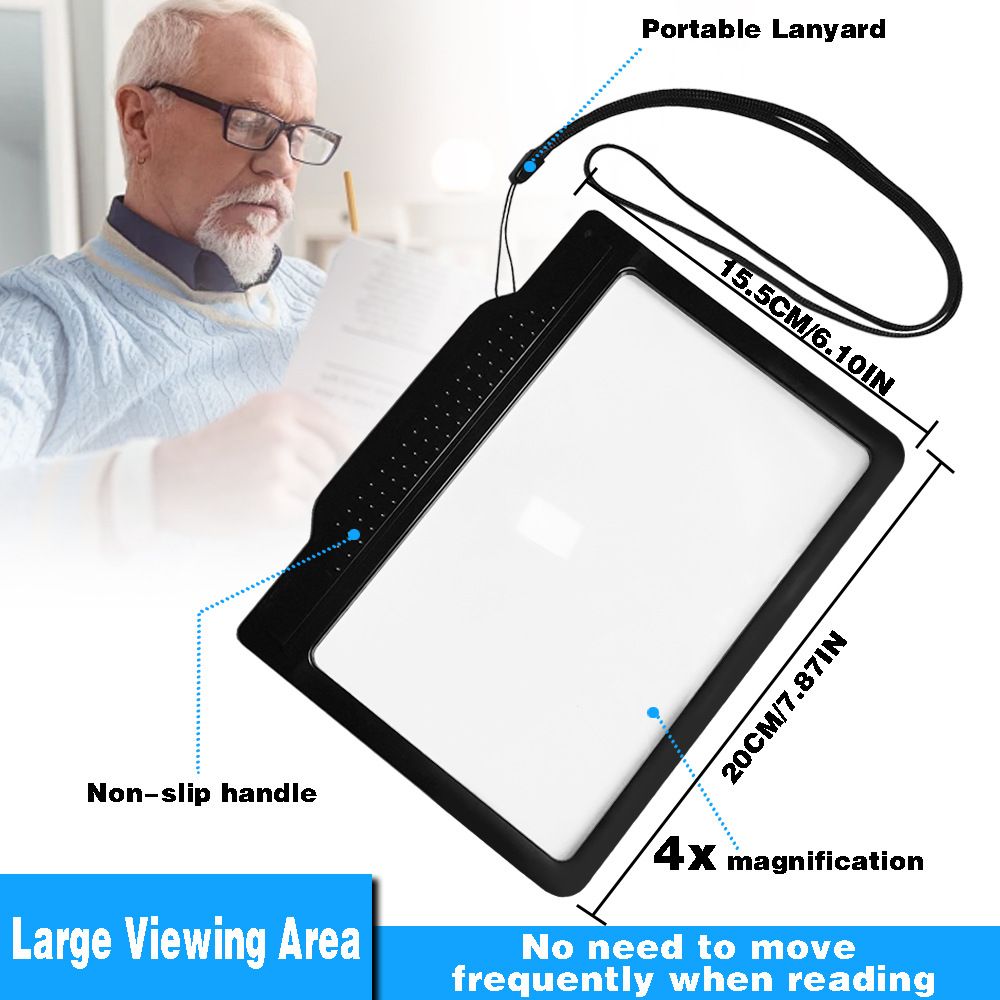 4X Magnifying Glass for Reading, Large Bright Full Page Magnifier with Light, Handheld LED Dimmable Lighted, V1192-AZ-W-0035