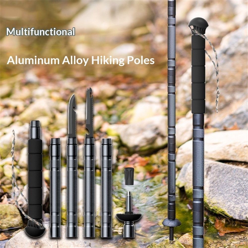 Hiking Stick Walking Staff - Outdoor Multitool Gear Trekking Pole Collapsible Retractable Premium V1192-AZ-W-0036