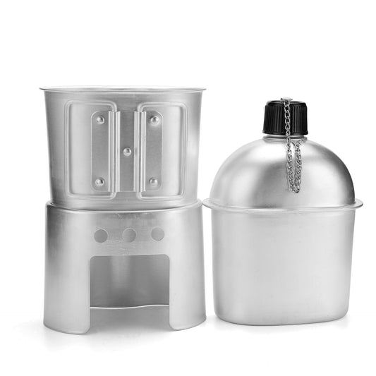 3 xCanteen Set of 3 Aluminium Cookware Set with Cover for Camping Hiking Backpack Aluminum Cup Stove Stainless V1192-AZ-W-0038