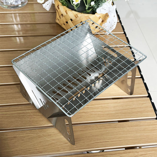 Mini Portable Charcoal Grill,Small BBQ Grill Tabletop Fire Pit for Camping Patio Outdoor Stainless Steel V1192-AZ-W-0042