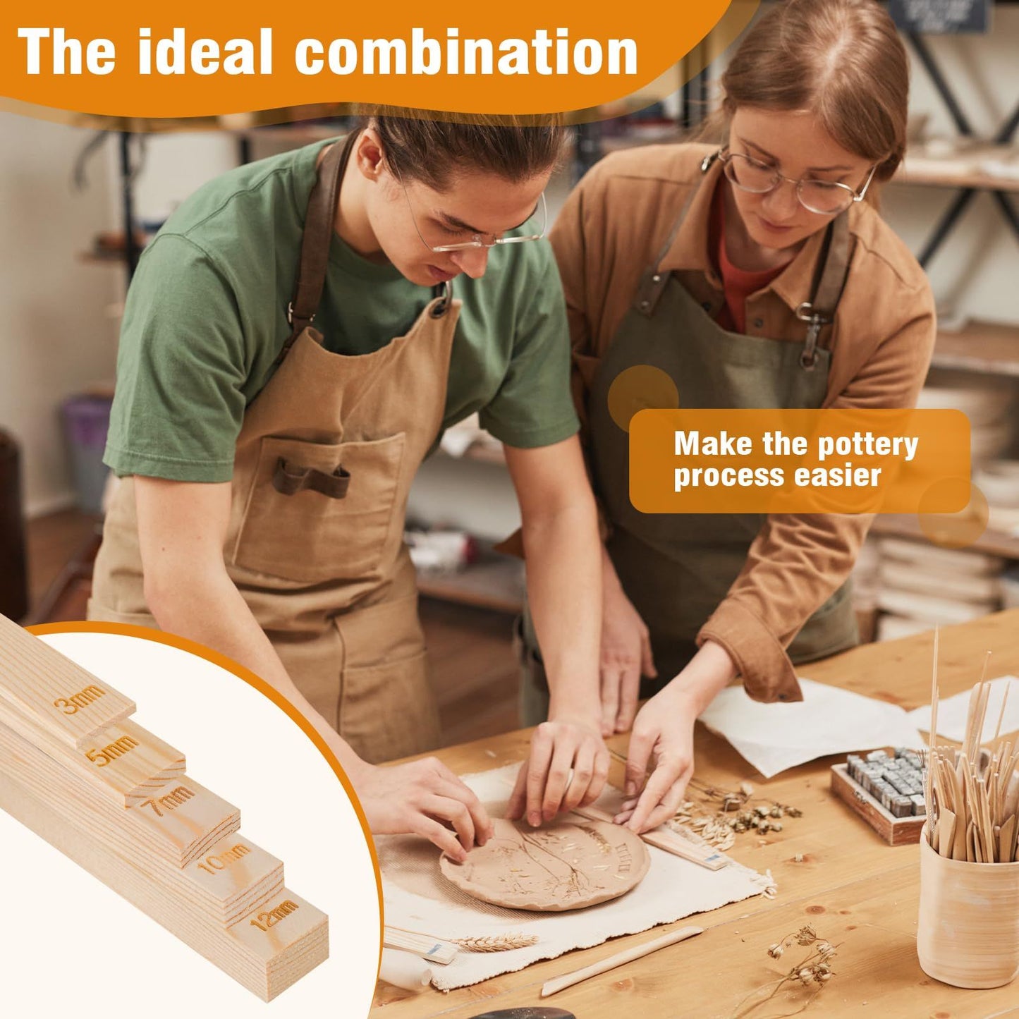 12 Pcs Pottery Tools Include 1 Wood Rolling Pin Sculpting Polymer Clay Tools 1 Portable Pottery Wedging V1192-AZ-W-0046