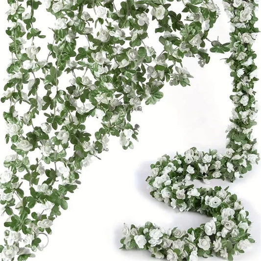 4Pcs Artificial Rose Vine Fake Flower Garland Fake Silk Rose Hanging Vine for Wedding Party Background Arch V1192-AZ-W-0051