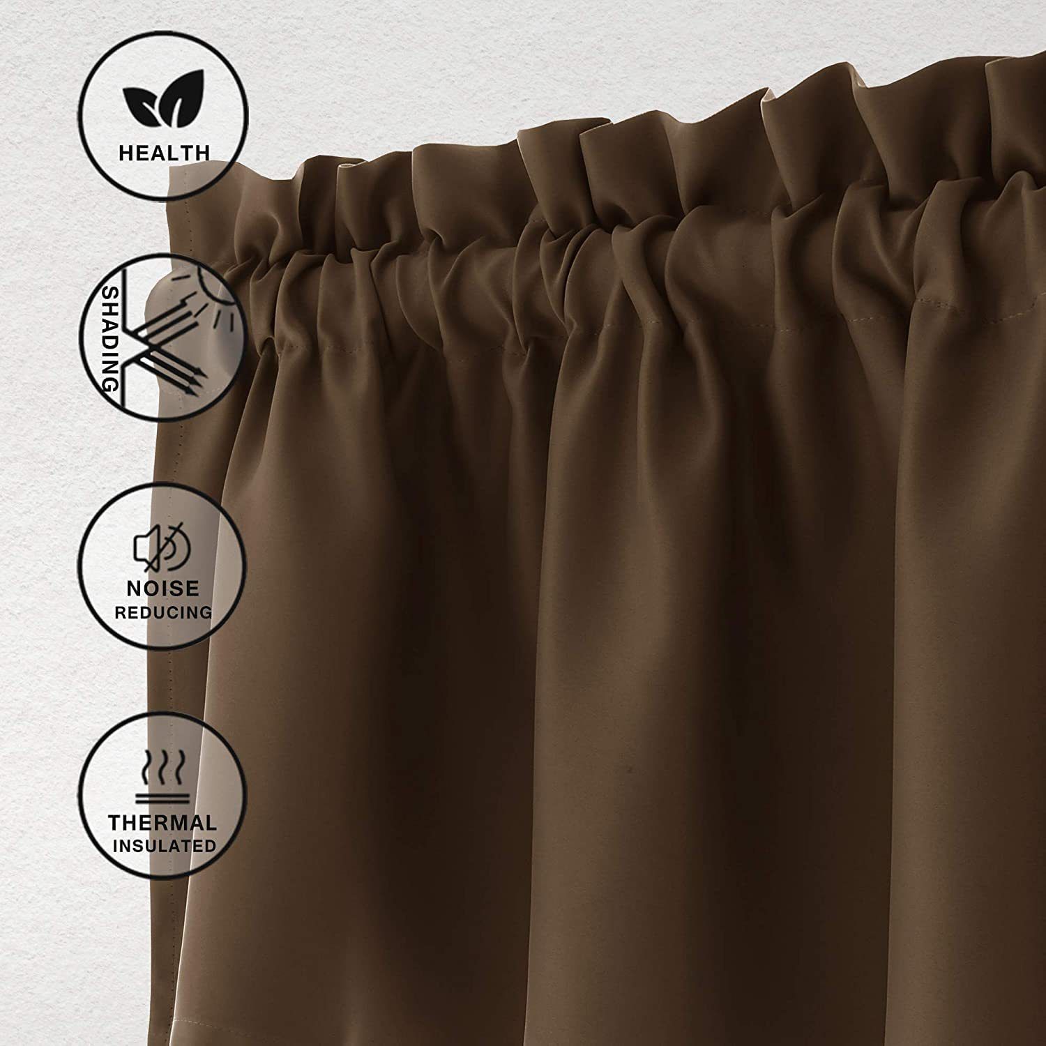 Valance Curtains Blackout Solid Rod Pocket Valances for Living Room and Bedroom, 45*145cm Brown, 1 Panel V1192-AZ-W-0052