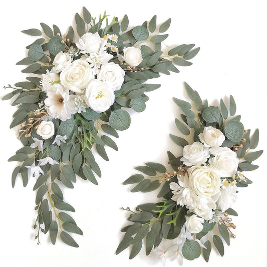 Faux Arch Flower Swag Set of 2 for Wedding Welcome Signs Floral Swag Wedding Reception Ceremony Signs Decor V1192-AZ-W-0053