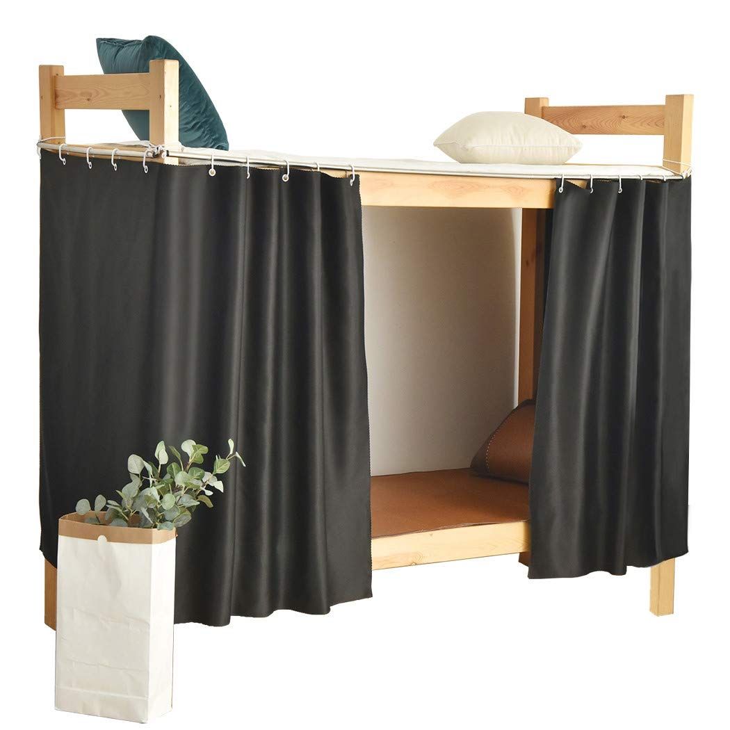 Heavy-Duty Blackout Bottom Bunk Bed Curtains Privacy Canopy Twin Size for Home Dorm, 2 Panels, Black V1192-AZ-W-0054