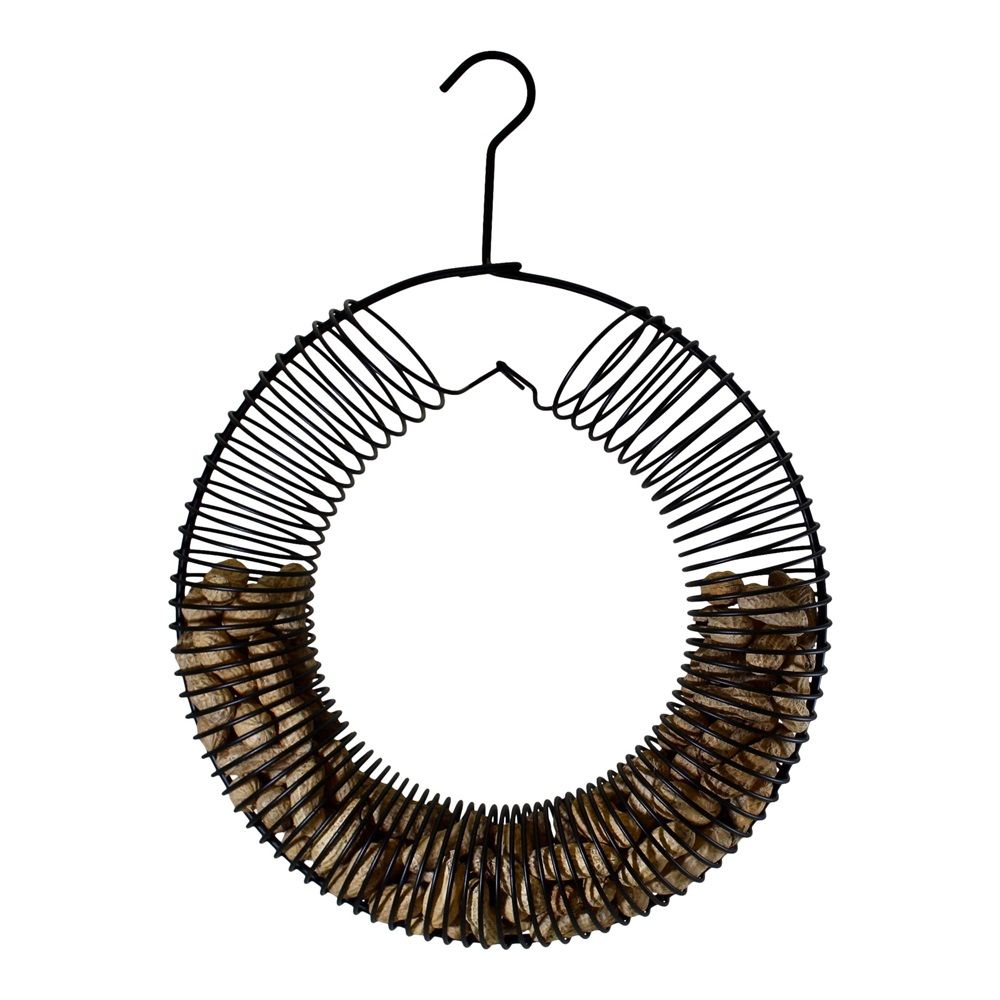 Peanut Wreath Bird Feeder 16 Inch, Rust & Waterproof, Solid Steel Durables Whole Peanut Wild Bird Feeder black V1192-AZ-W-0061