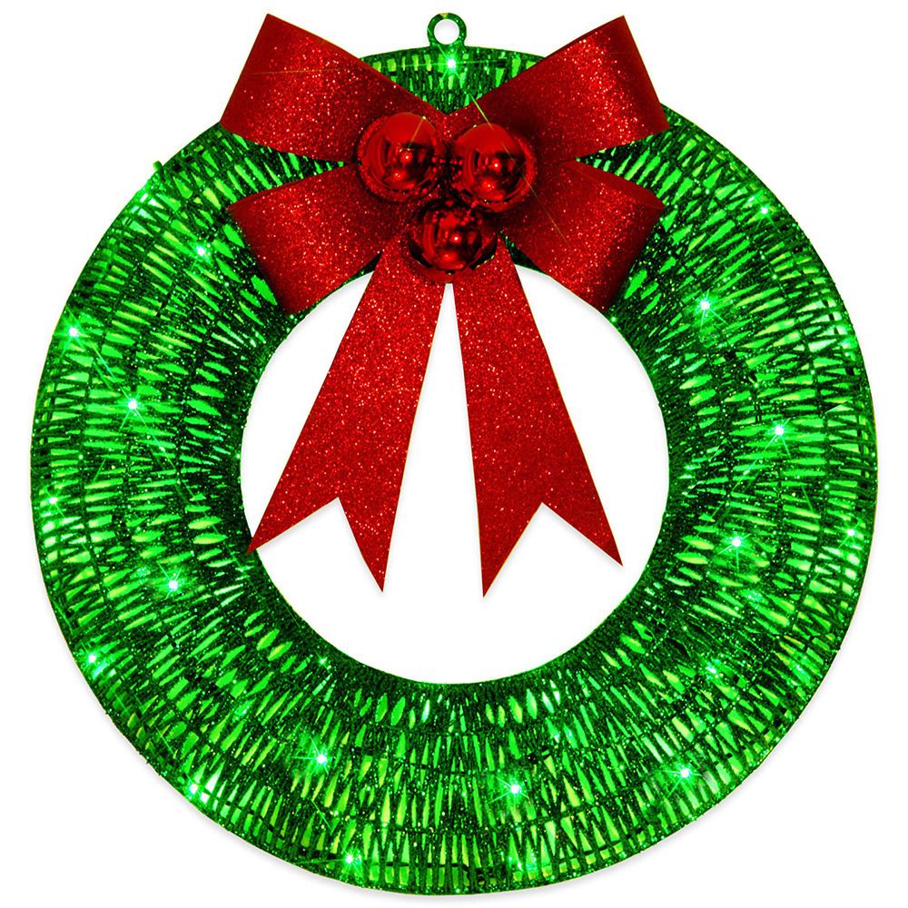 Christmas wreath outdoor decoration, small Christmas wreath plugin, suitable for doors, windows, garage green V1192-AZ-W-0080